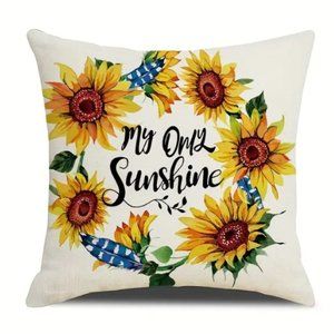 NEW FARMHOUSE FLORAL SUNFLOWER "MY ONLY SUNSHINE" LINEN BLEND PILLOW COVER 17.7"
